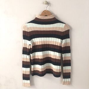 Madewell NWT Ribbed Brown/Pink/Cream/Navy Striped Mock Neck Sweater Size XXS